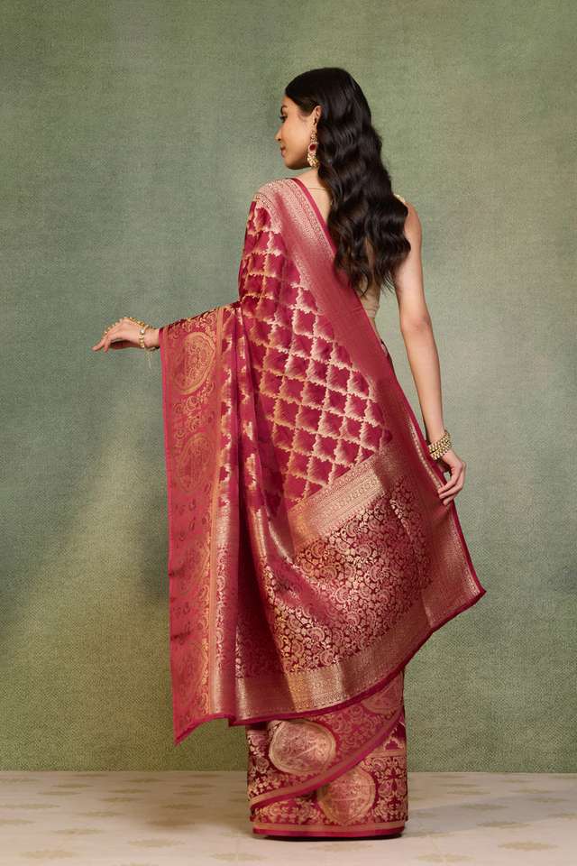 Dark Red Woven Pure Viscose Saree thumbnail image number null