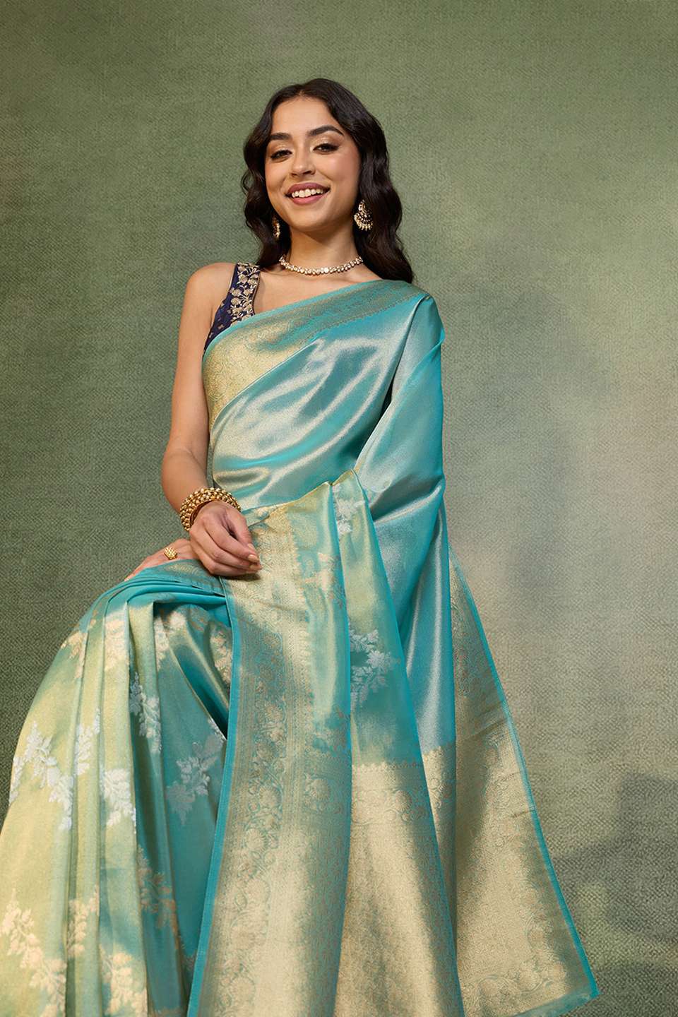Light Blue   Woven Viscose Tissue Saree