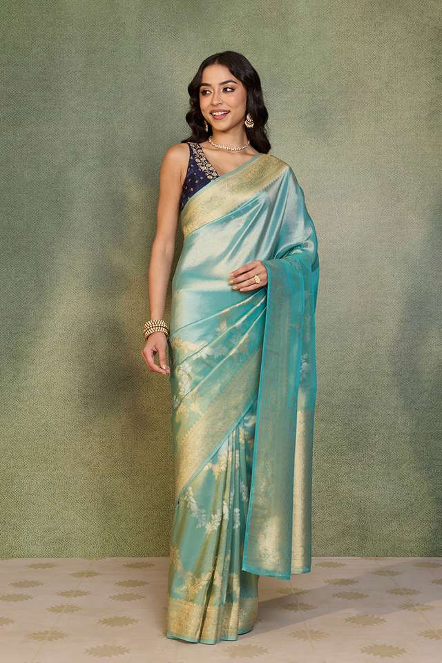 Light Blue   Woven Viscose Tissue Saree thumbnail image number null