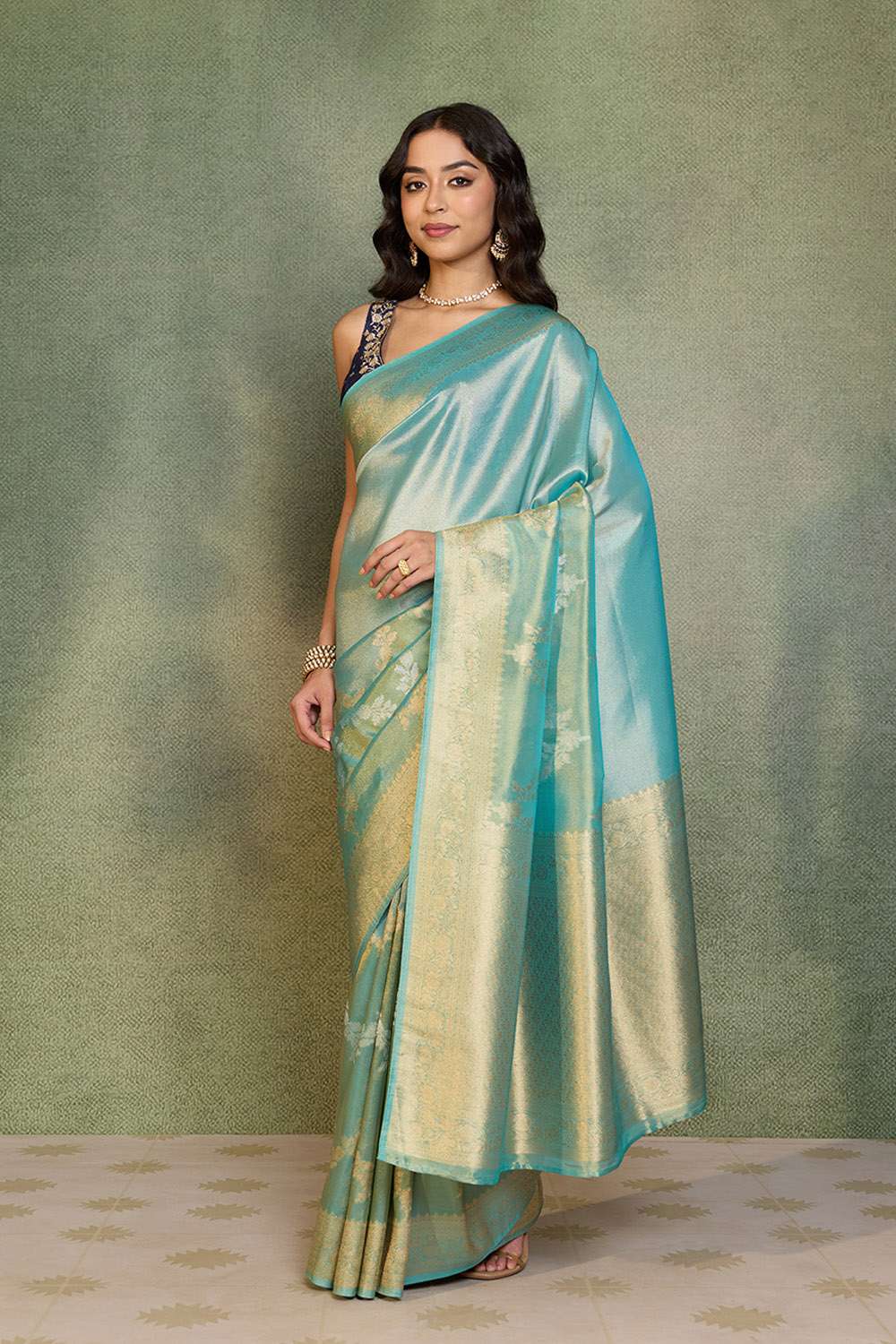 Light Blue   Woven Viscose Tissue Saree image number null