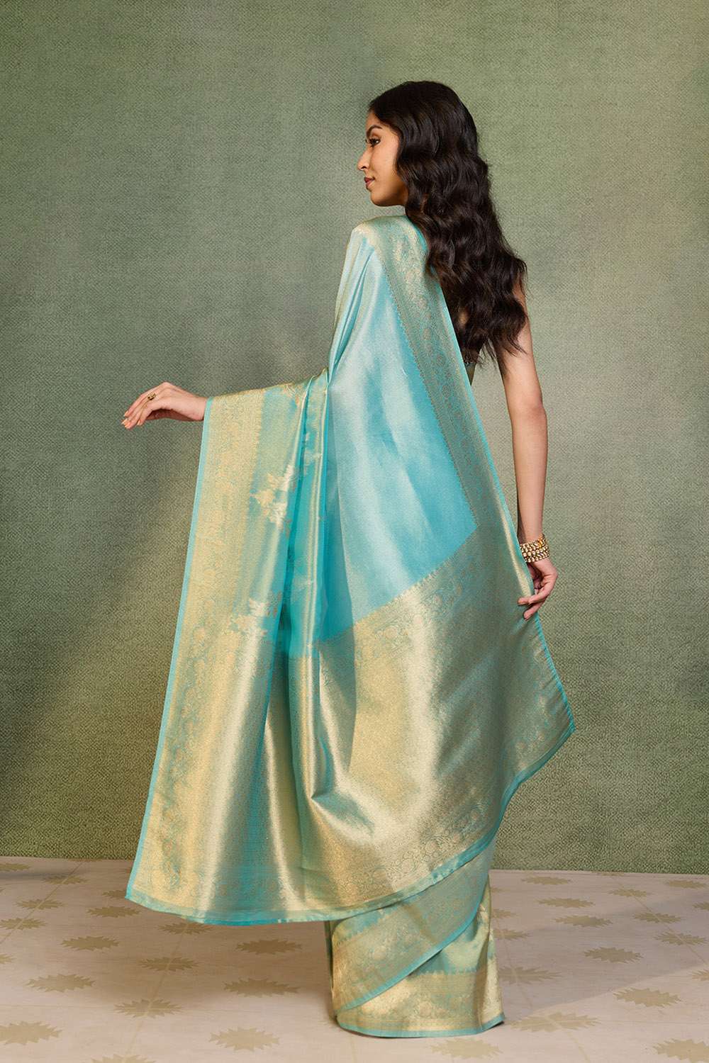 Light Blue   Woven Viscose Tissue Saree image number null