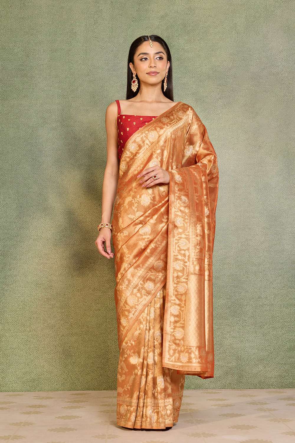 Orange Woven Viscose Tissue Saree image number null