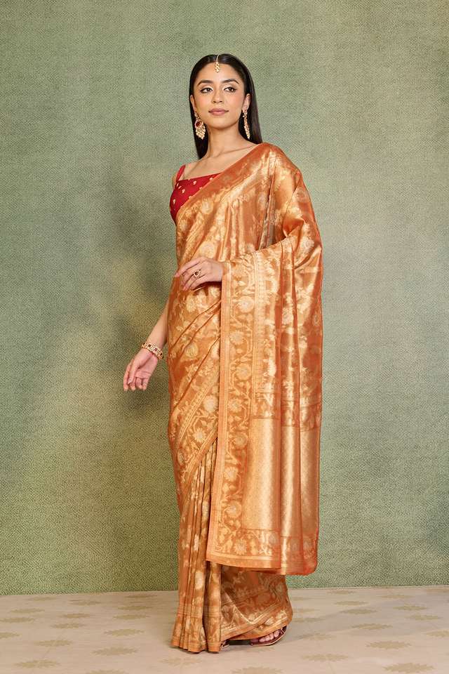 Orange Woven Viscose Tissue Saree thumbnail image number null