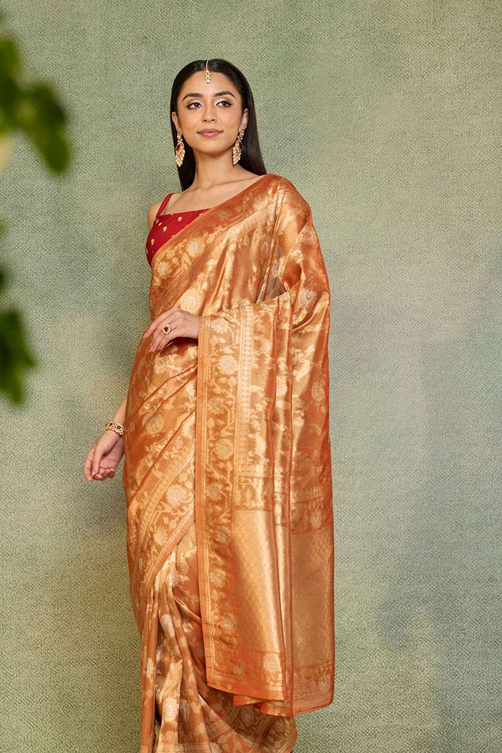 Orange Woven Viscose Tissue Saree image number null