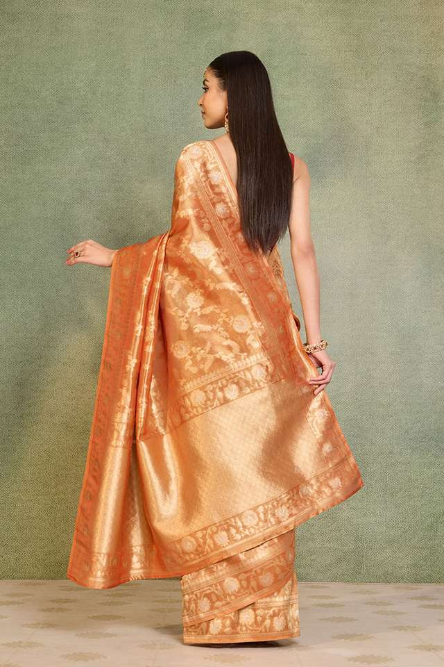 Orange Woven Viscose Tissue Saree thumbnail image number null
