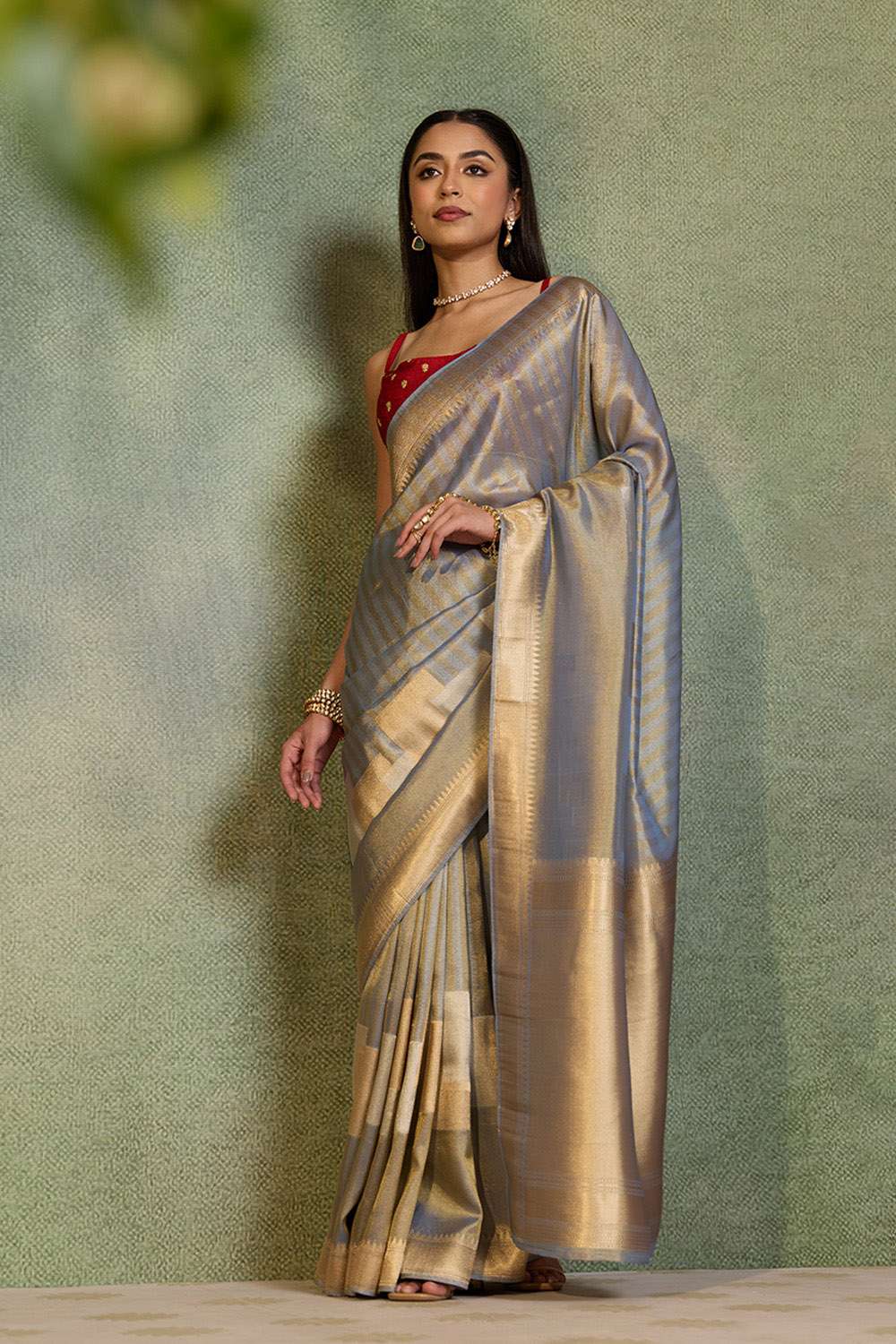 Light Blue Woven Viscose Tissue Saree image number null