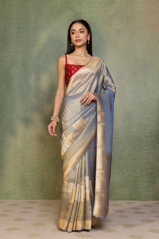 Light Blue Woven Viscose Tissue Saree thumbnail image number null