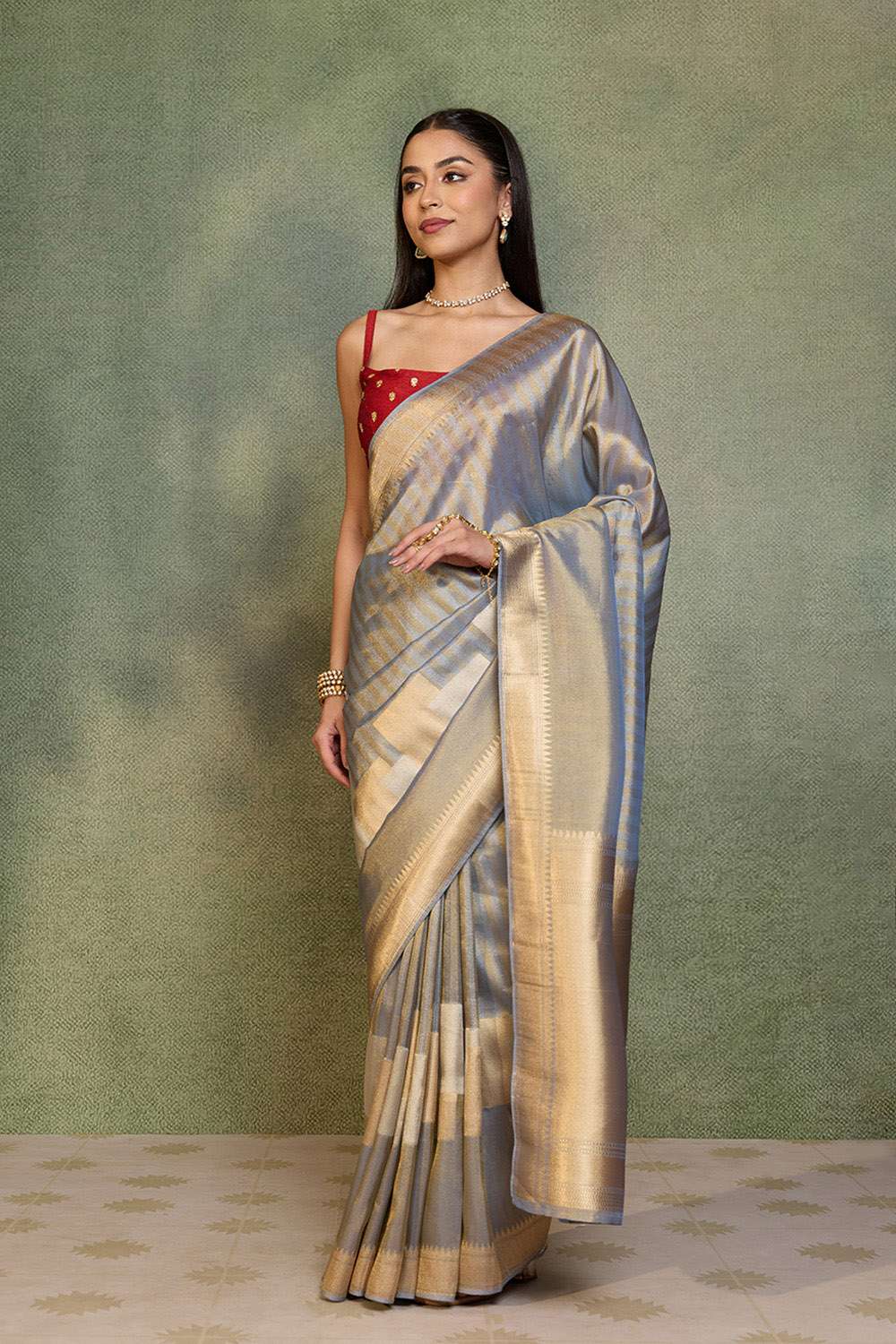 Light Blue Woven Viscose Tissue Saree image number null