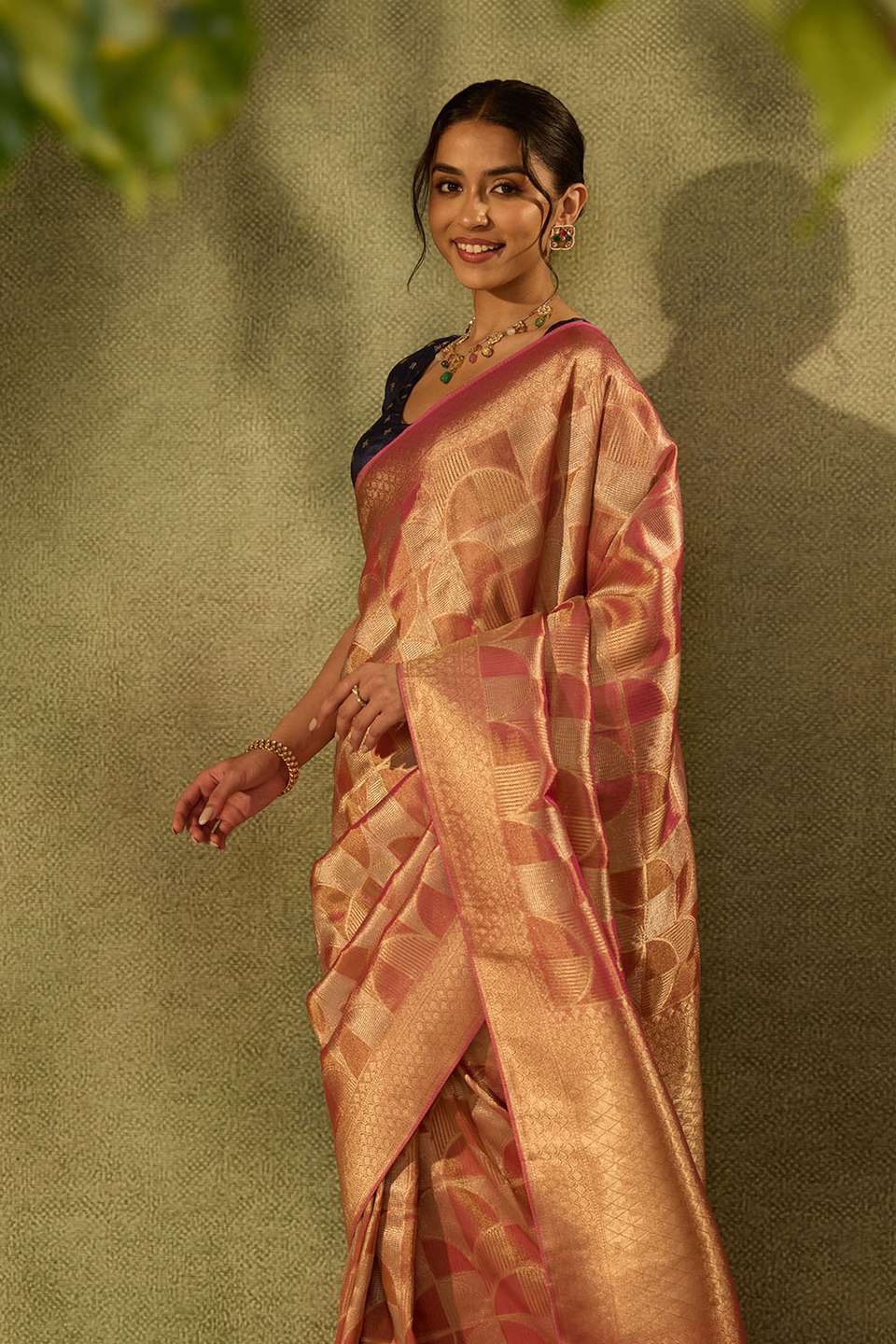 Pink Viscose Tissue Woven Saree