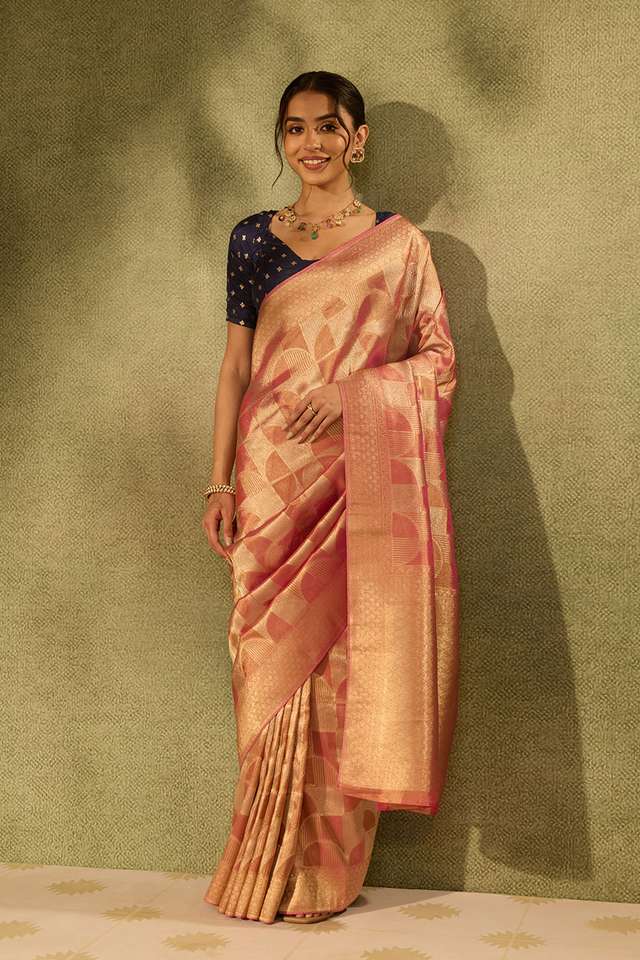 Pink Viscose Tissue Woven Saree thumbnail image number null