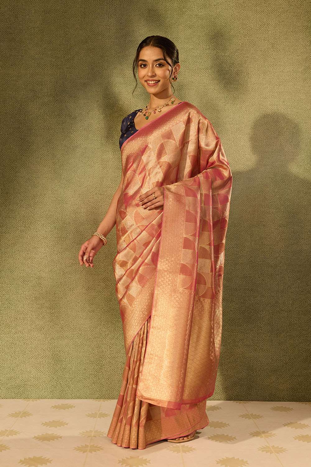 Pink Viscose Tissue Woven Saree image number null