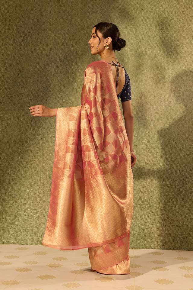 Pink Viscose Tissue Woven Saree thumbnail image number null