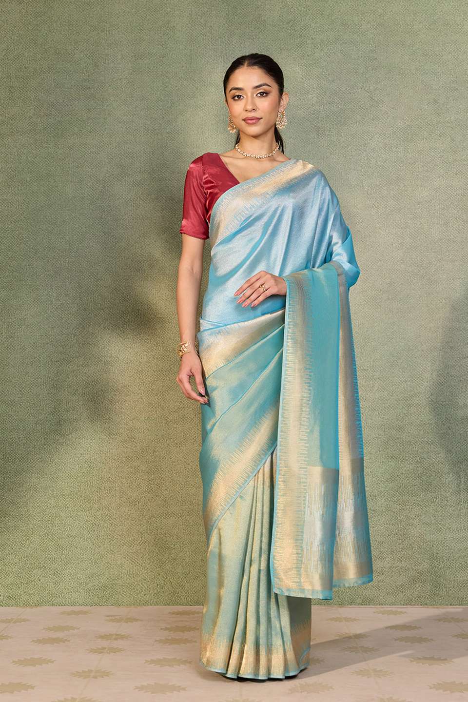 Light Blue Woven Viscose Tissue Saree