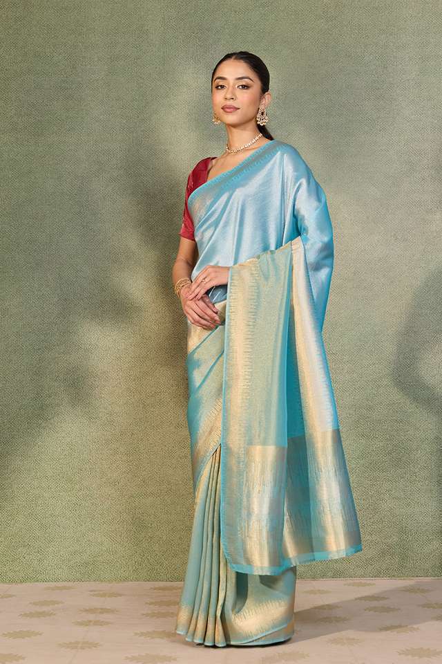 Light Blue Woven Viscose Tissue Saree thumbnail image number null