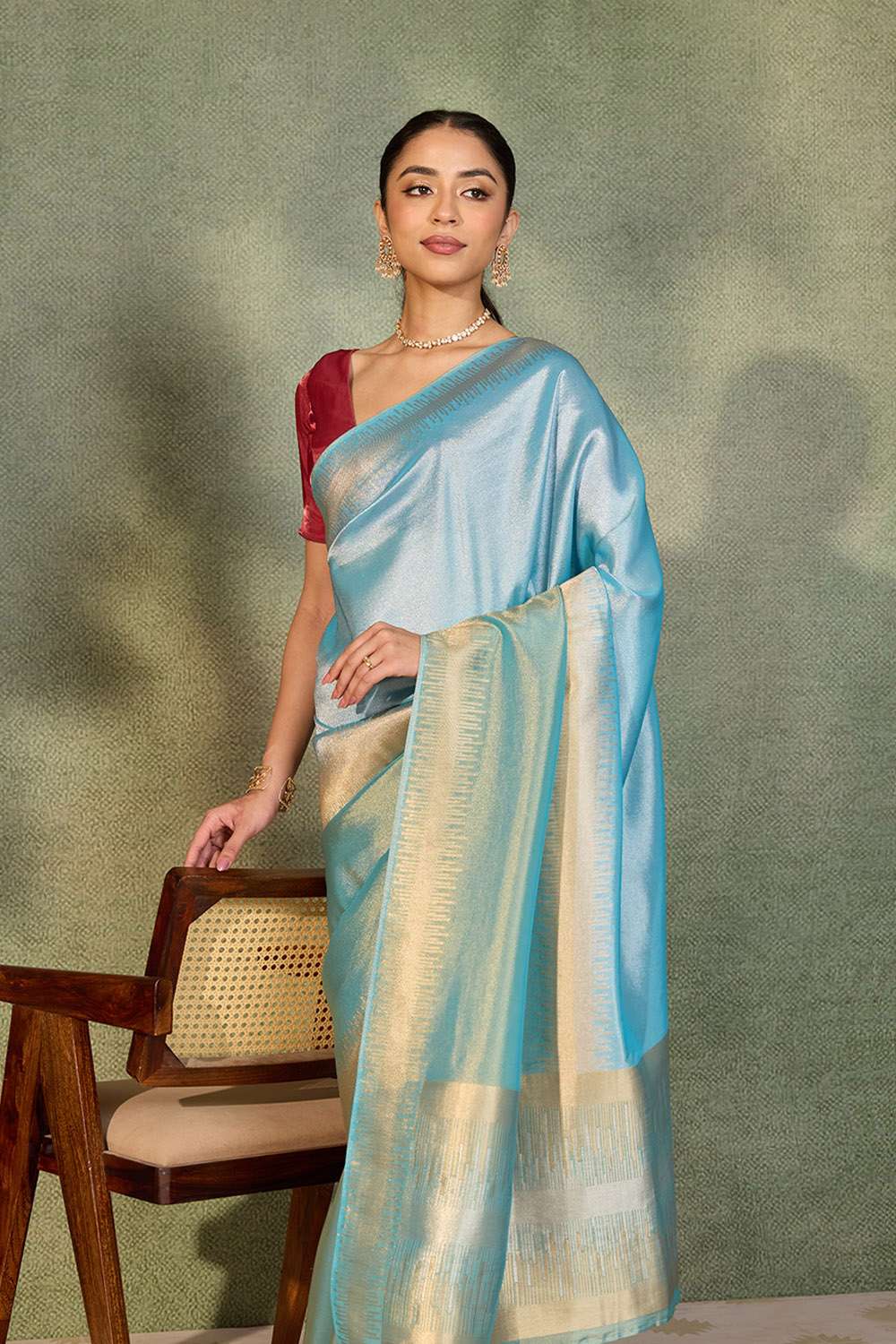Light Blue Woven Viscose Tissue Saree image number null