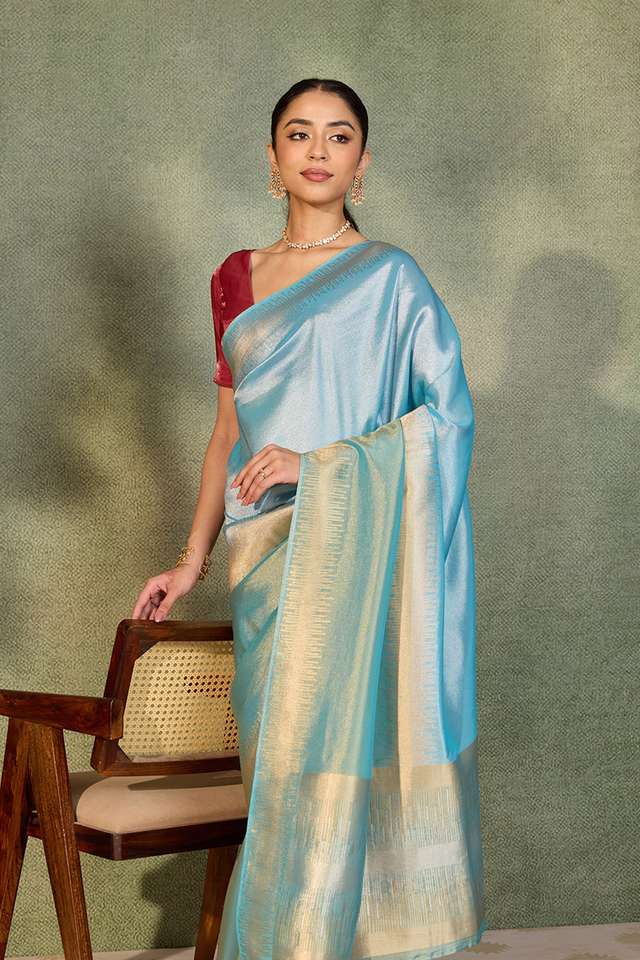 Light Blue Woven Viscose Tissue Saree thumbnail image number null