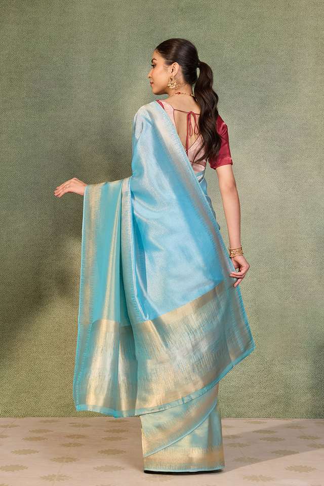 Light Blue Woven Viscose Tissue Saree thumbnail image number null