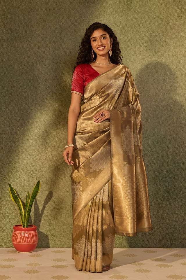 Grey Viscose Tissue Woven Saree thumbnail image number null