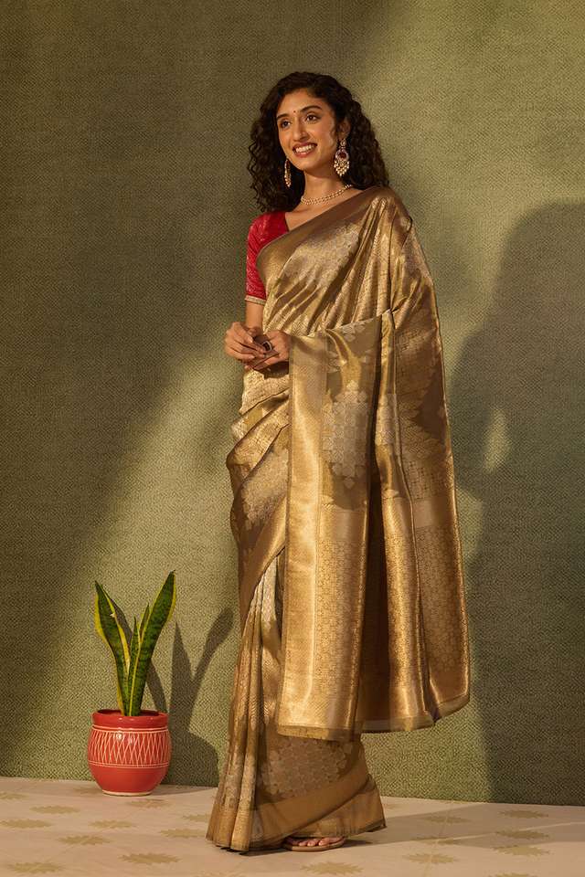 Grey Viscose Tissue Woven Saree thumbnail image number null