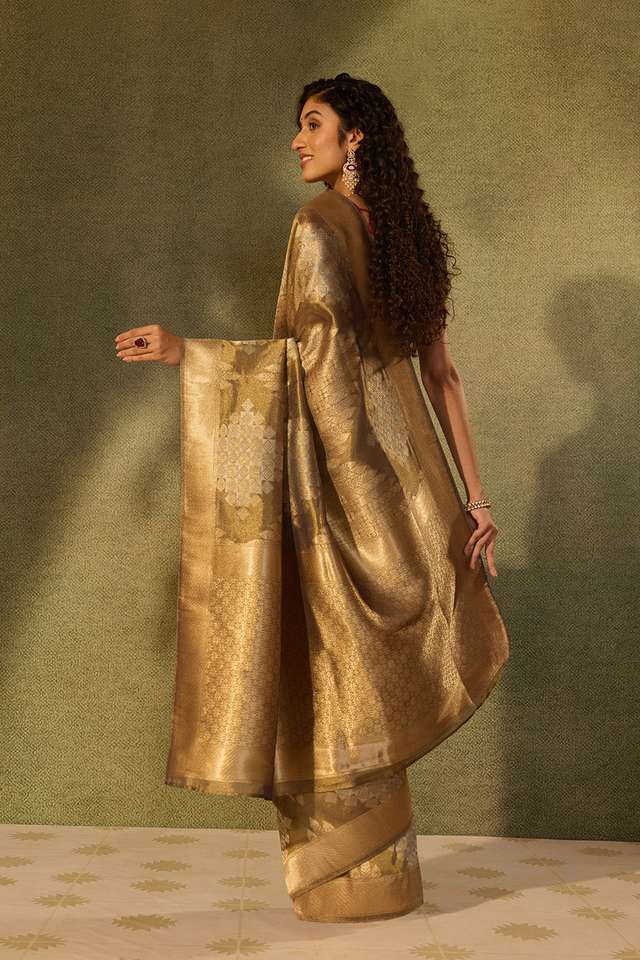 Grey Viscose Tissue Woven Saree thumbnail image number null