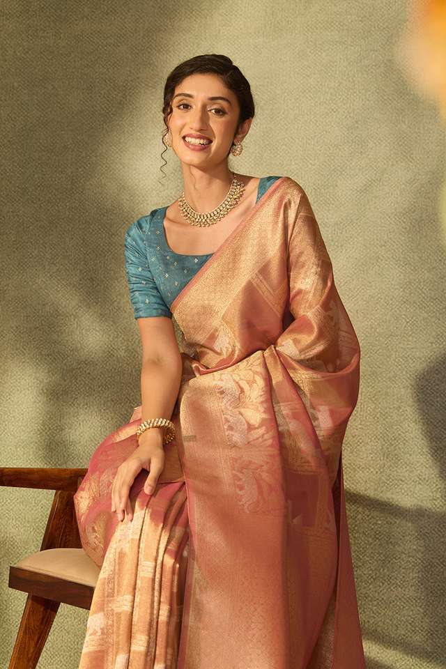 Pink Viscose Tissue Woven Saree image number