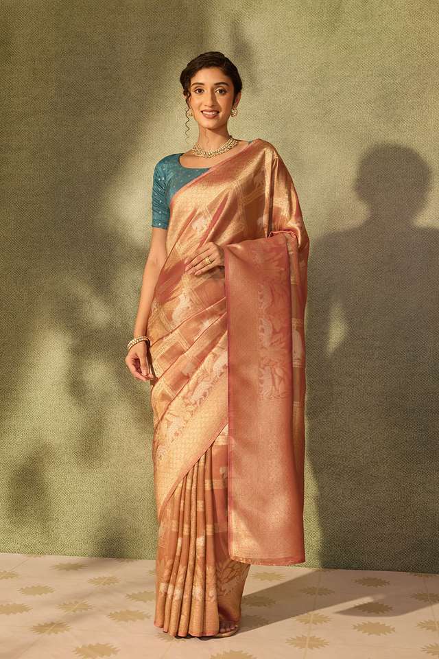 Pink Viscose Tissue Woven Saree thumbnail image number null