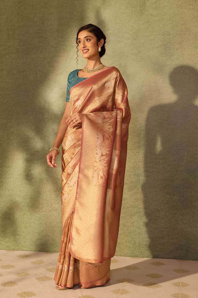 Pink Viscose Tissue Woven Saree thumbnail image number null