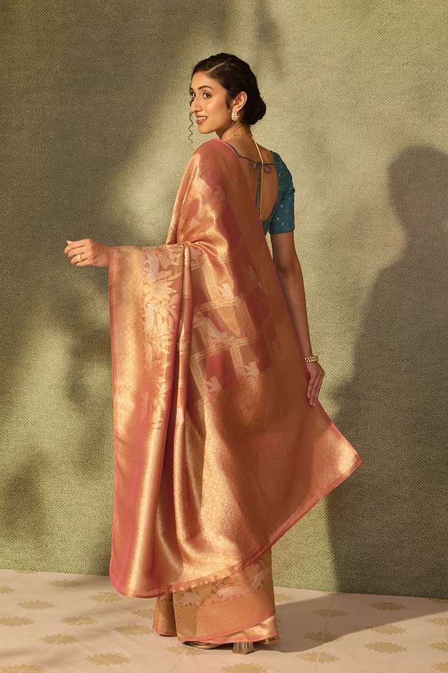 Pink Viscose Tissue Woven Saree thumbnail image number null