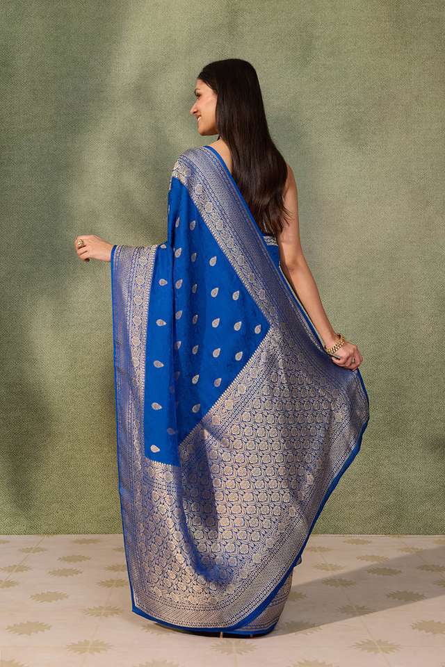Blue Woven Pure Viscose Saree thumbnail image number null