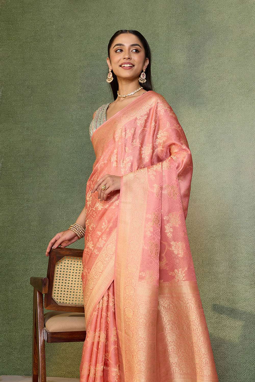 Light Pink   Woven Viscose Tissue Saree image number null