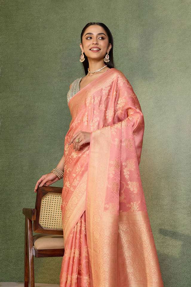 Light Pink   Woven Viscose Tissue Saree image number