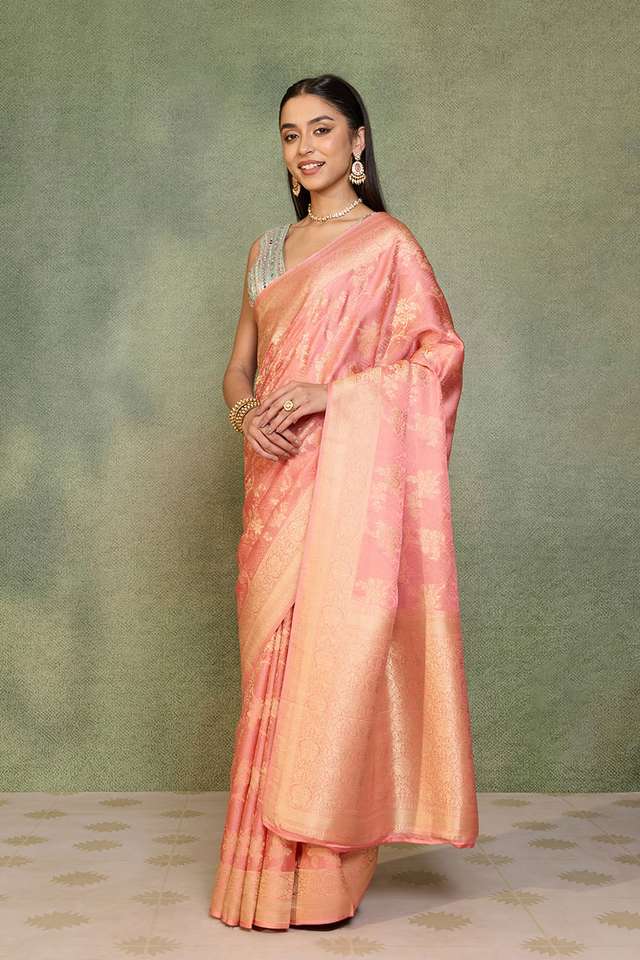 Light Pink   Woven Viscose Tissue Saree thumbnail image number null