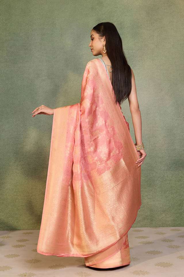 Light Pink   Woven Viscose Tissue Saree thumbnail image number null