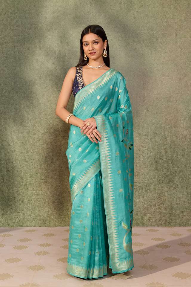 Blue Woven Pure Viscose Saree thumbnail image number null