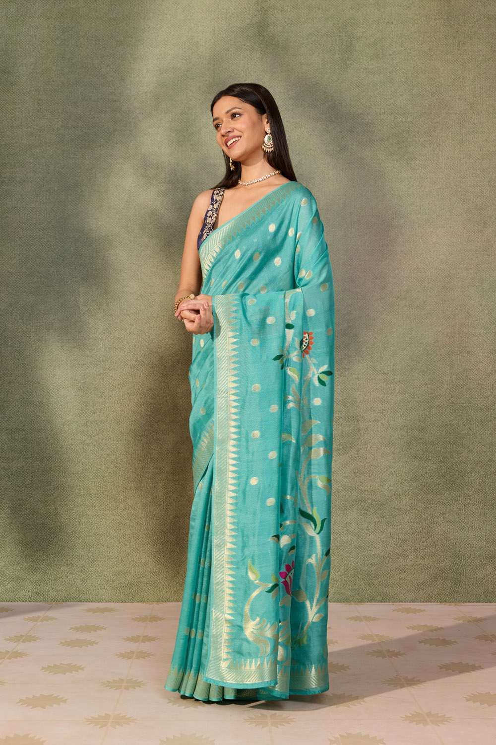 Blue Woven Pure Viscose Saree image number null