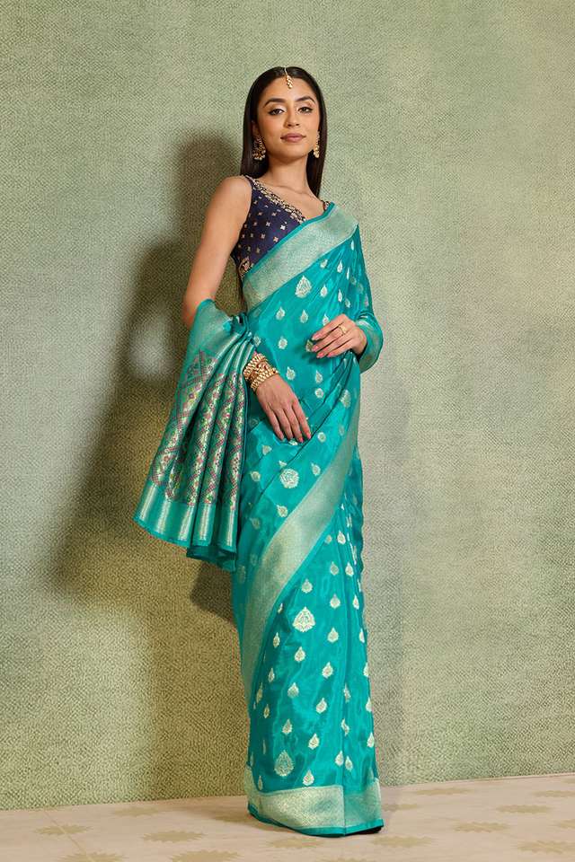 Blue Woven Pure Viscose Saree thumbnail image number null