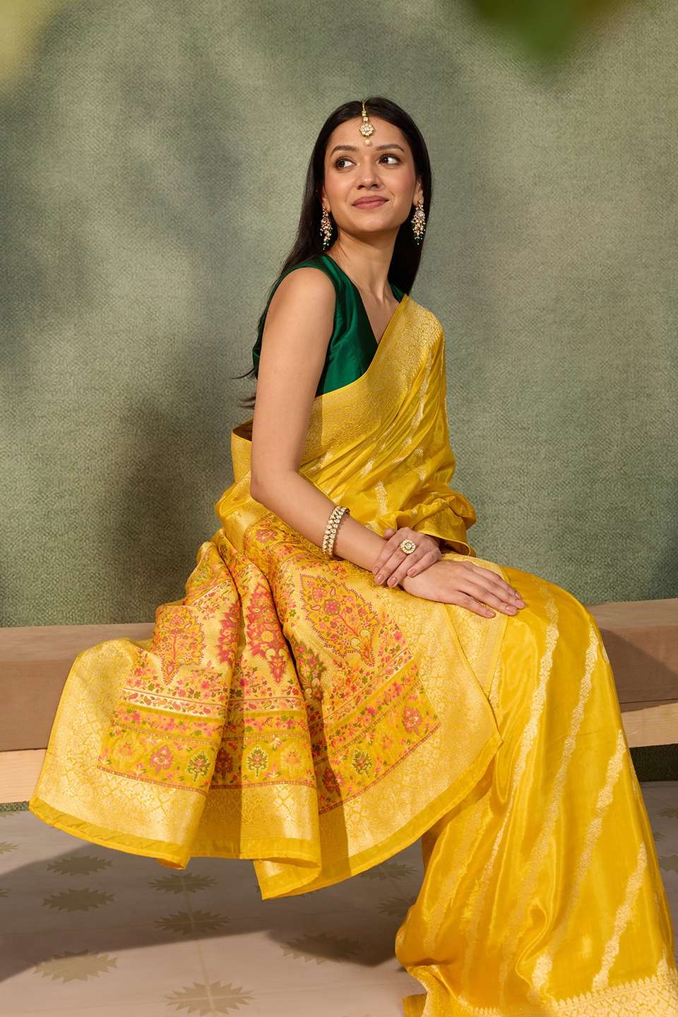 Yellow Woven Pure Viscose Saree