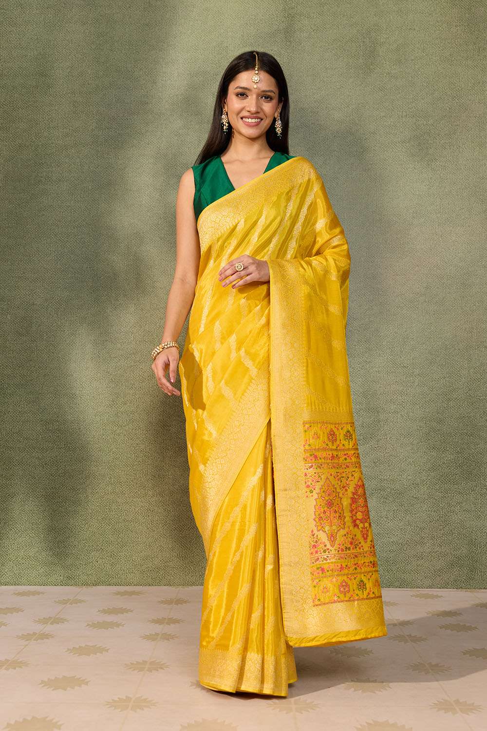 Yellow Woven Pure Viscose Saree image number null