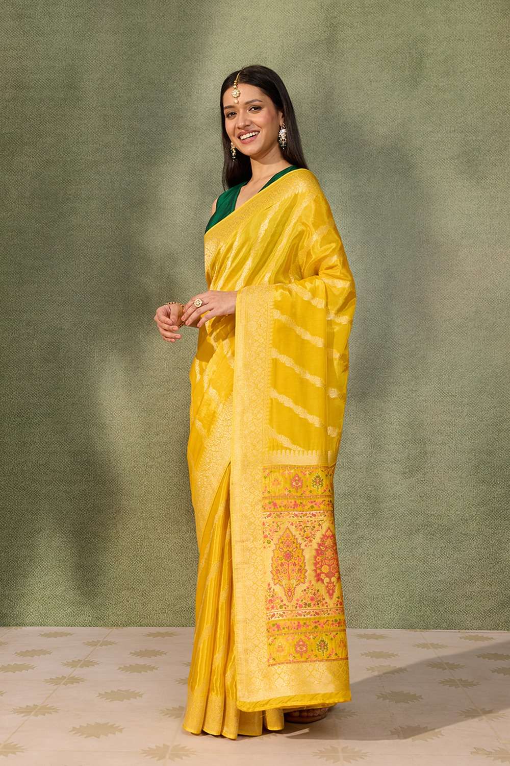 Yellow Woven Pure Viscose Saree image number null