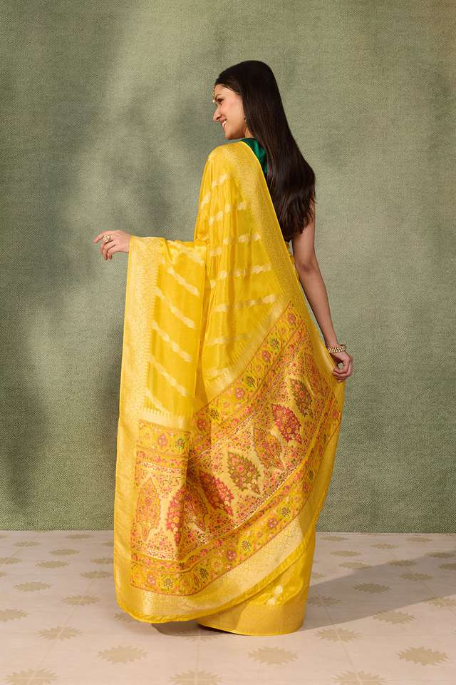 Yellow Woven Pure Viscose Saree thumbnail image number null