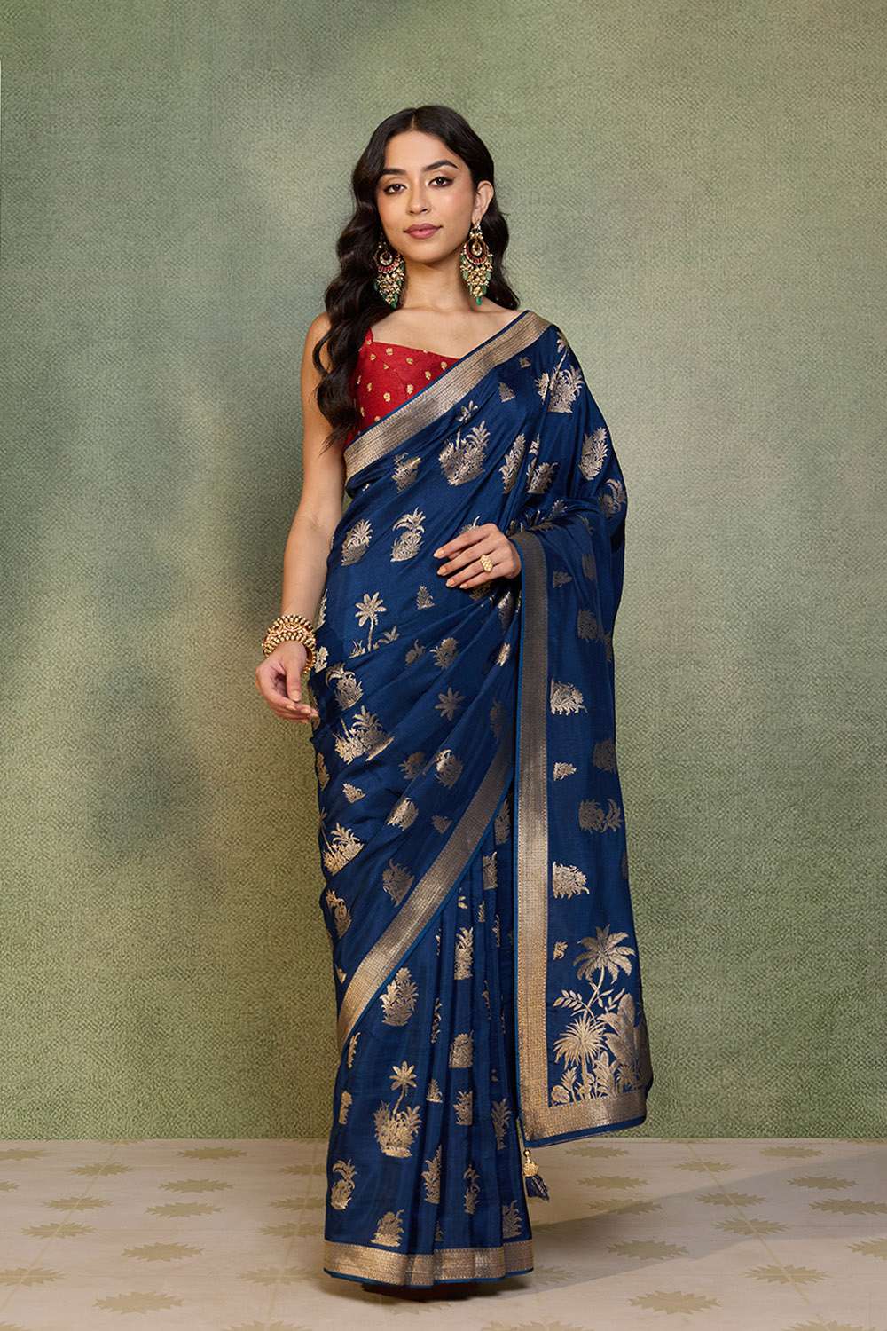 Dark Blue Woven Pure Viscose Saree image number null