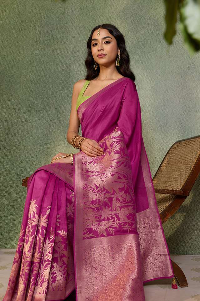 Pink Woven Pure Viscose Saree