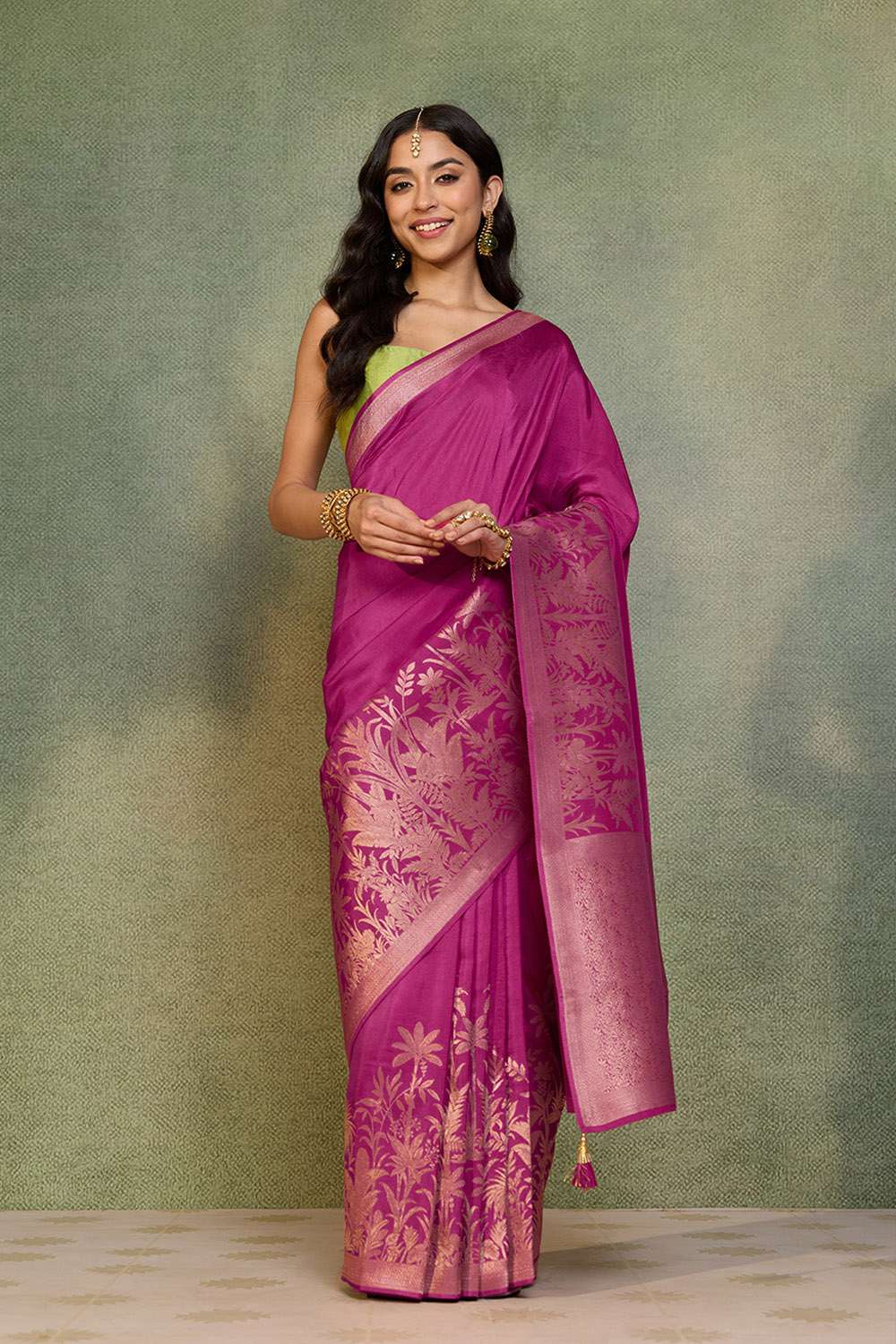 Pink Woven Pure Viscose Saree image number null
