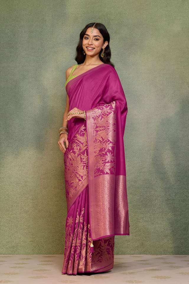 Pink Woven Pure Viscose Saree thumbnail image number null
