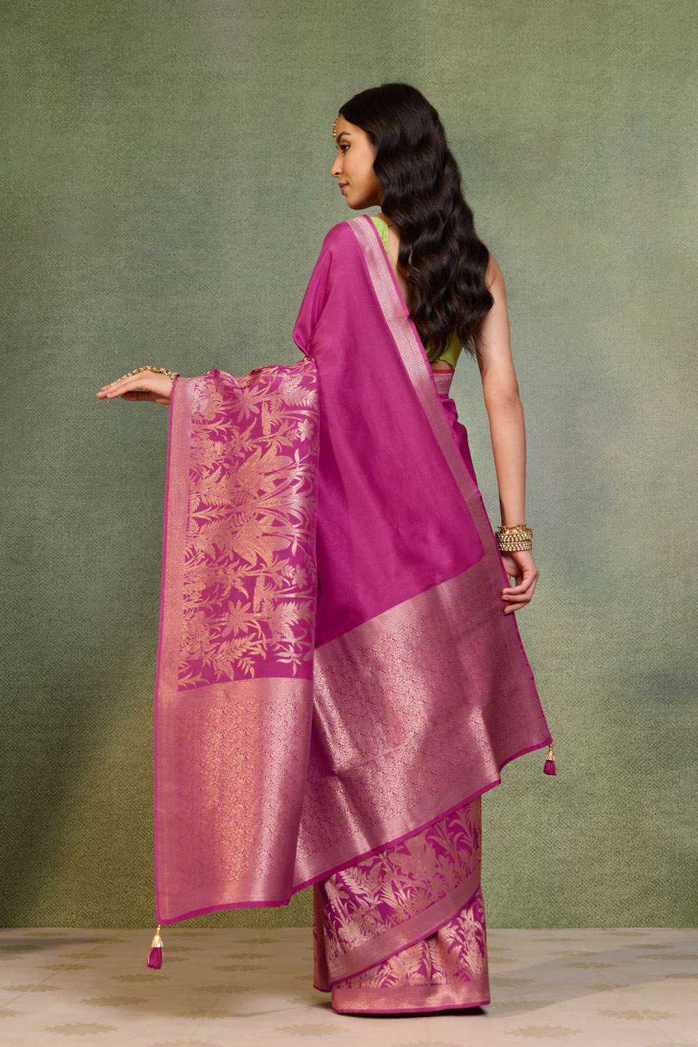 Pink Woven Pure Viscose Saree image number null