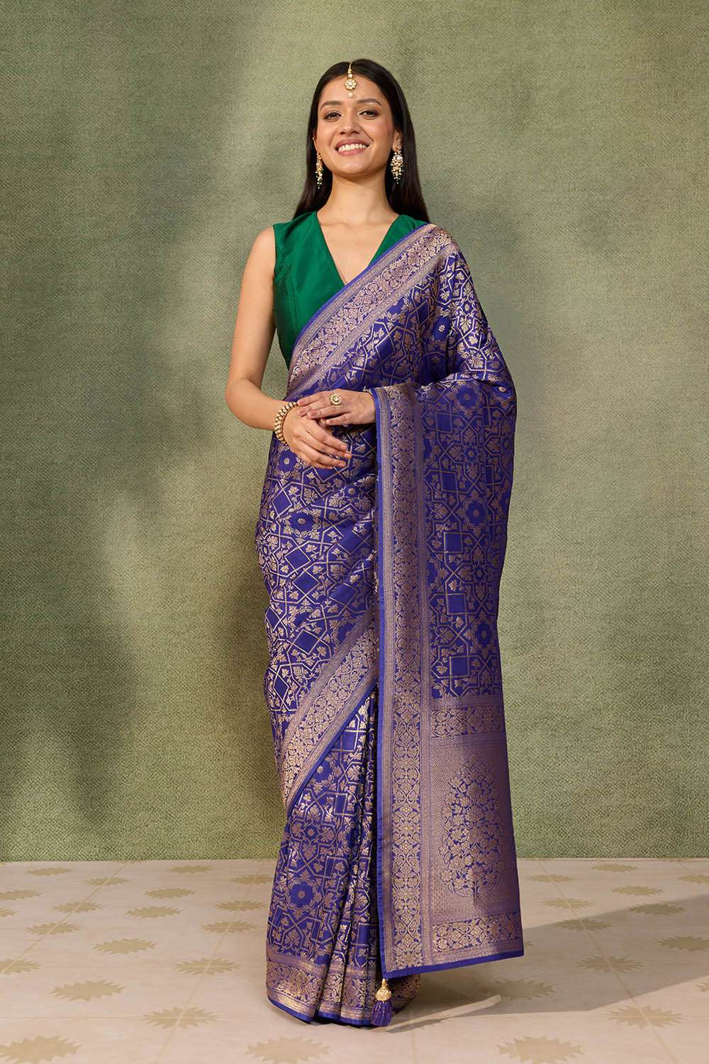 Dark Blue Woven Pure Viscose Saree image number null