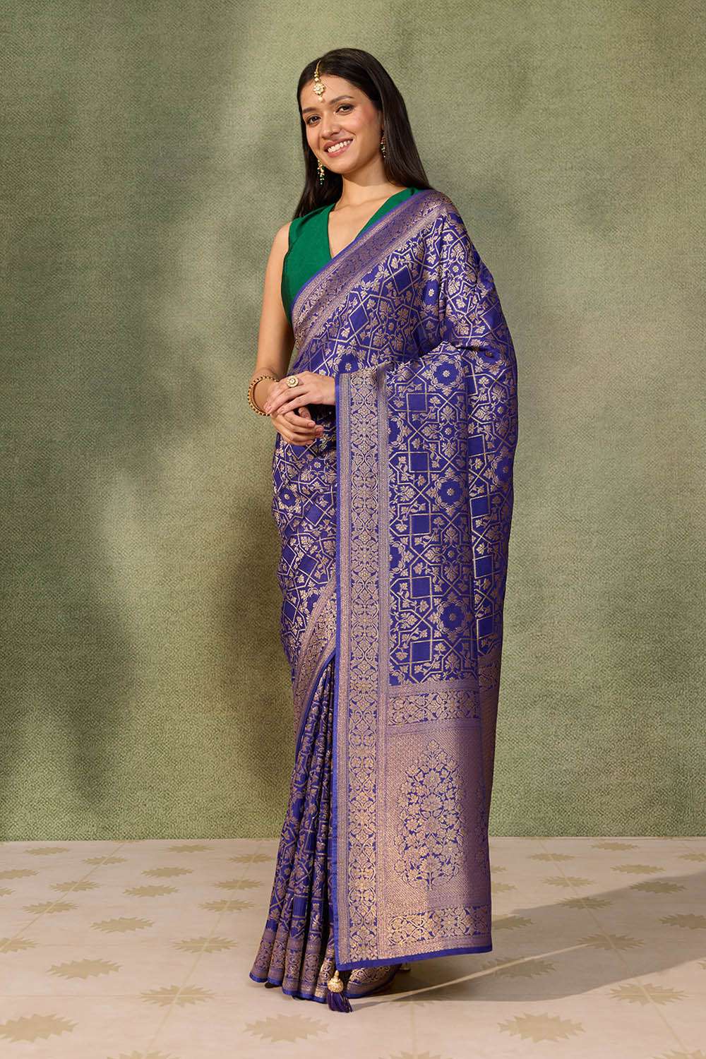 Dark Blue Woven Pure Viscose Saree image number null