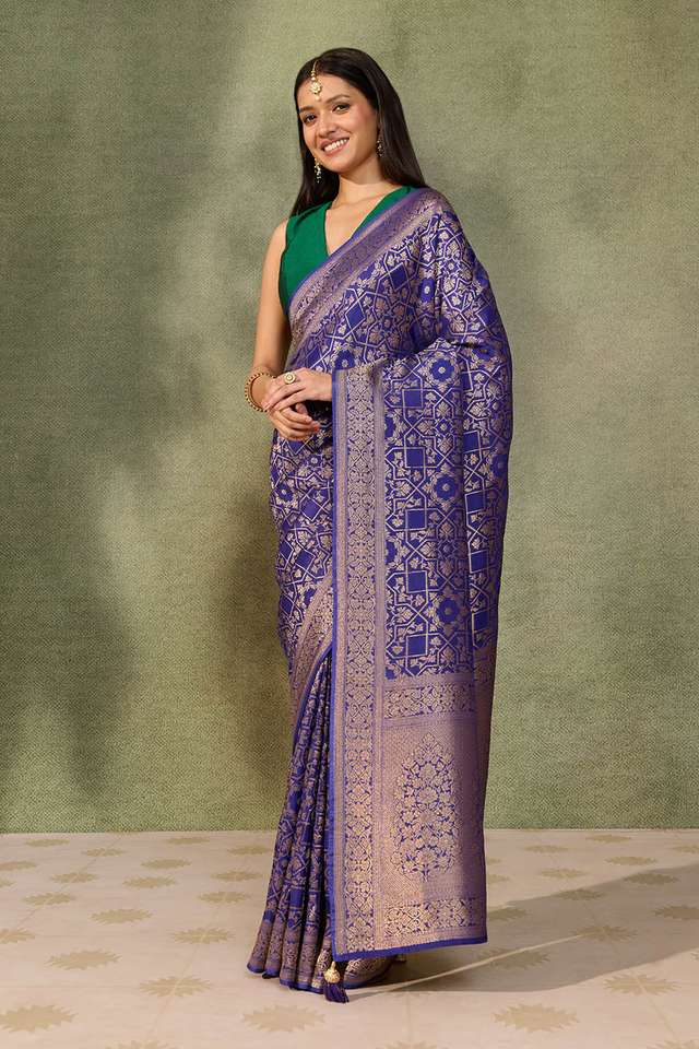 Dark Blue Woven Pure Viscose Saree thumbnail image number null
