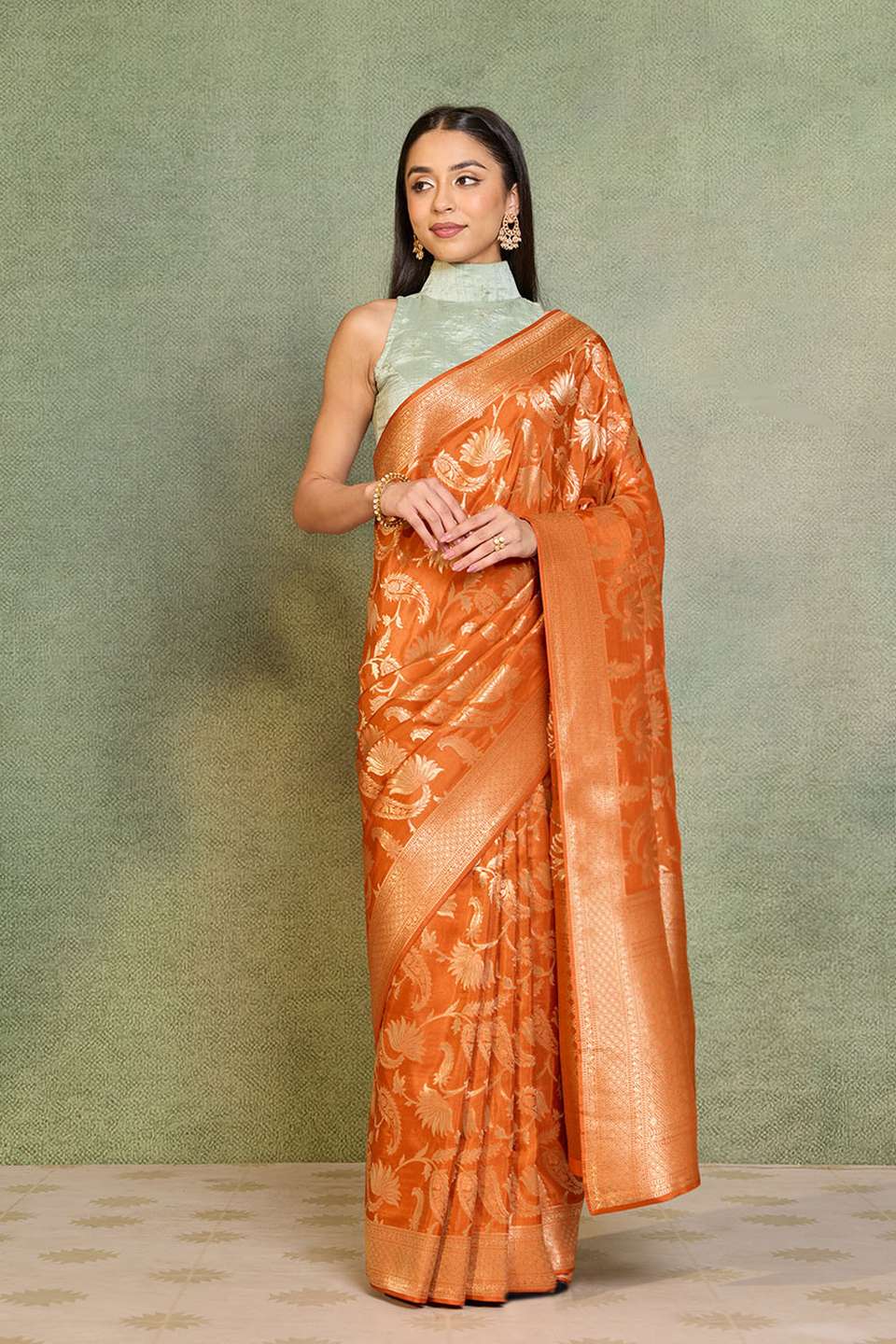 Orange Woven Pure Viscose Saree