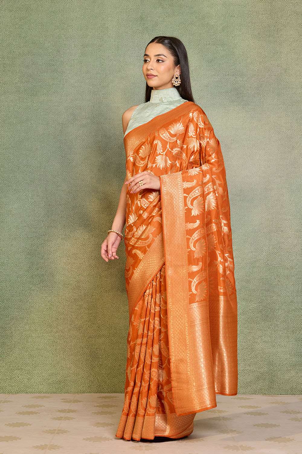 Orange Woven Pure Viscose Saree image number null